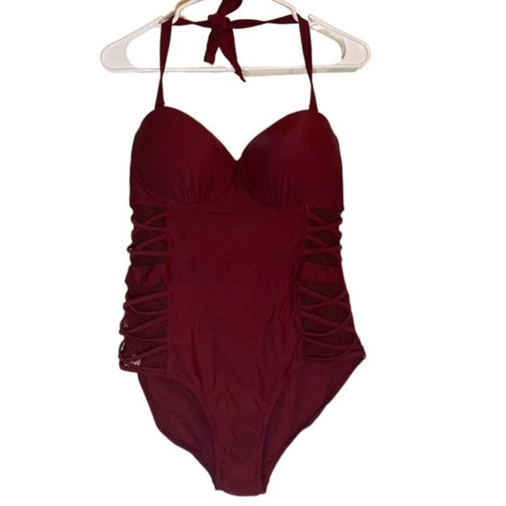 CORAL Tropics by Apollo Swimwear One Piece Bathing Suit Burgundy 1X
